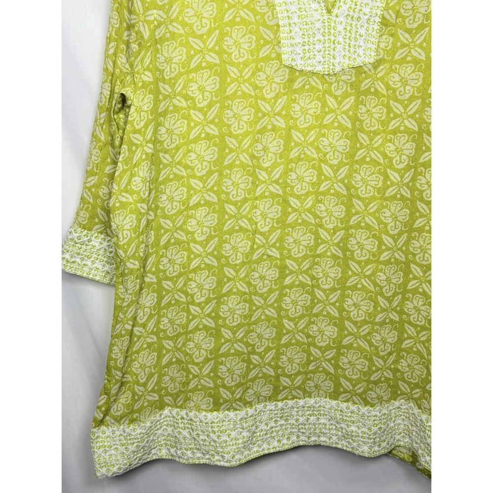 Sigrid Olsen Lime Green Embroidered Cotton Tunic Top XL Boho Coastal - Picture 2 of 9